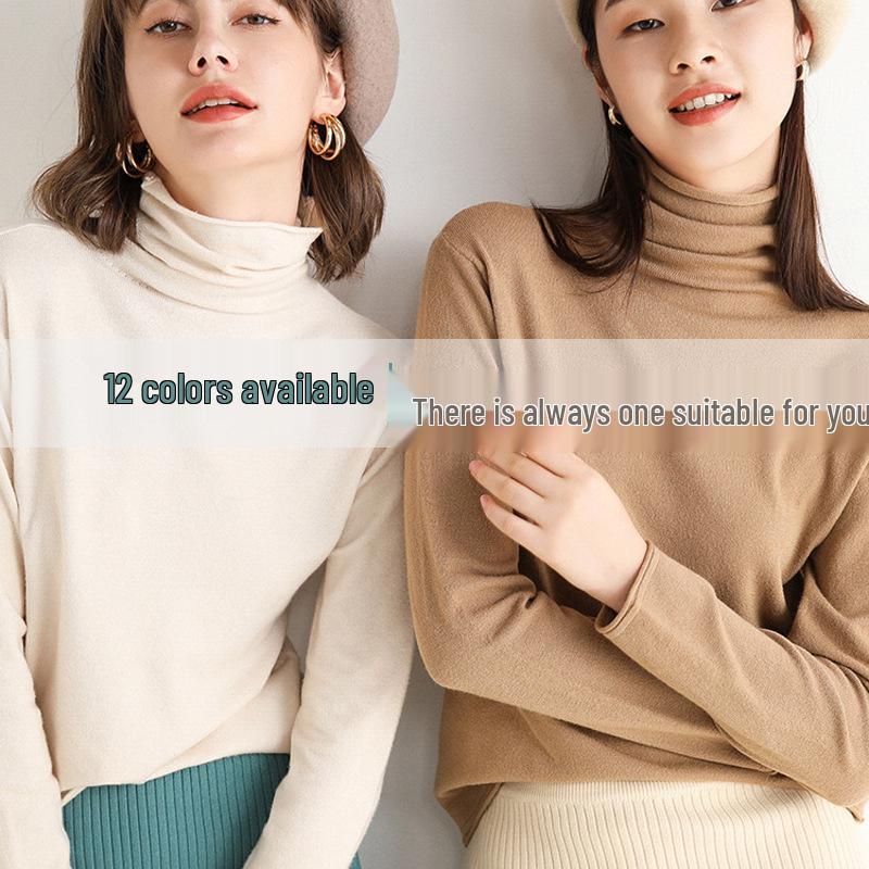 Women's High-Neck Solid Color Woolen Sweater - Slim Fit Knit Pullover for Autumn/Winter