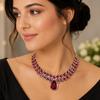Garnet Gemstone 925 Sterling Silver Overlay Leaf Design Statement Necklace for Women  Red Gemstone Pendant Jewelry