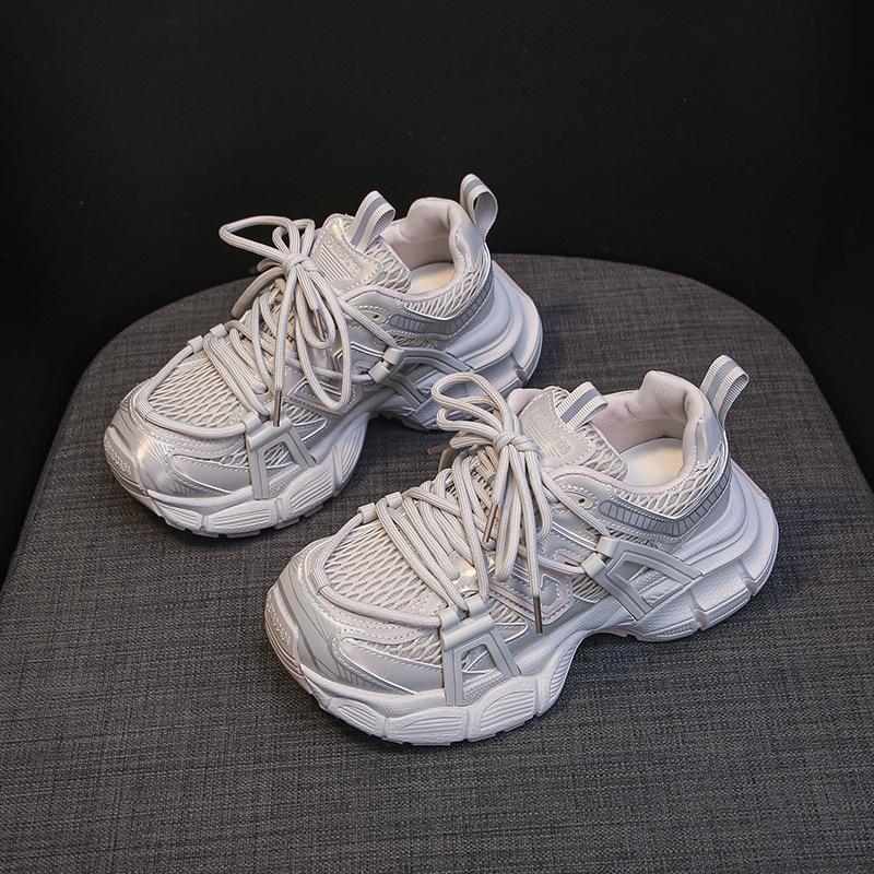Leather platform dad shoes women's 2025 summer new versatile mesh breathable lightweight casual sports shoes running shoes