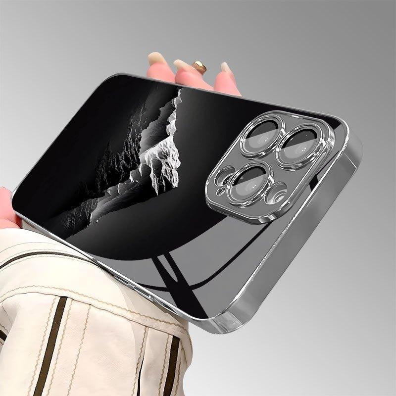 Minimalistisches Bergmuster Galvanisiertes Handygehäuse Für iPhone 11 12 13 14 15 16 17 Pro Max Plus 16E 17 Air Glasabdeckung