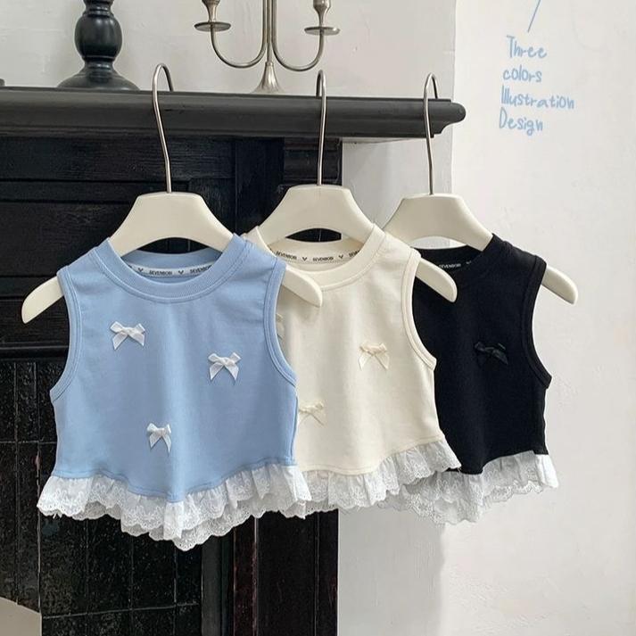 Girls' Summer Vest Baby's Trendy Korean Sweet Lace Bow Sleeveless Top