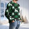 Herren Casual Rundhals Langarm T-Shirt mit Rippstruktur Weihnachtsdruck