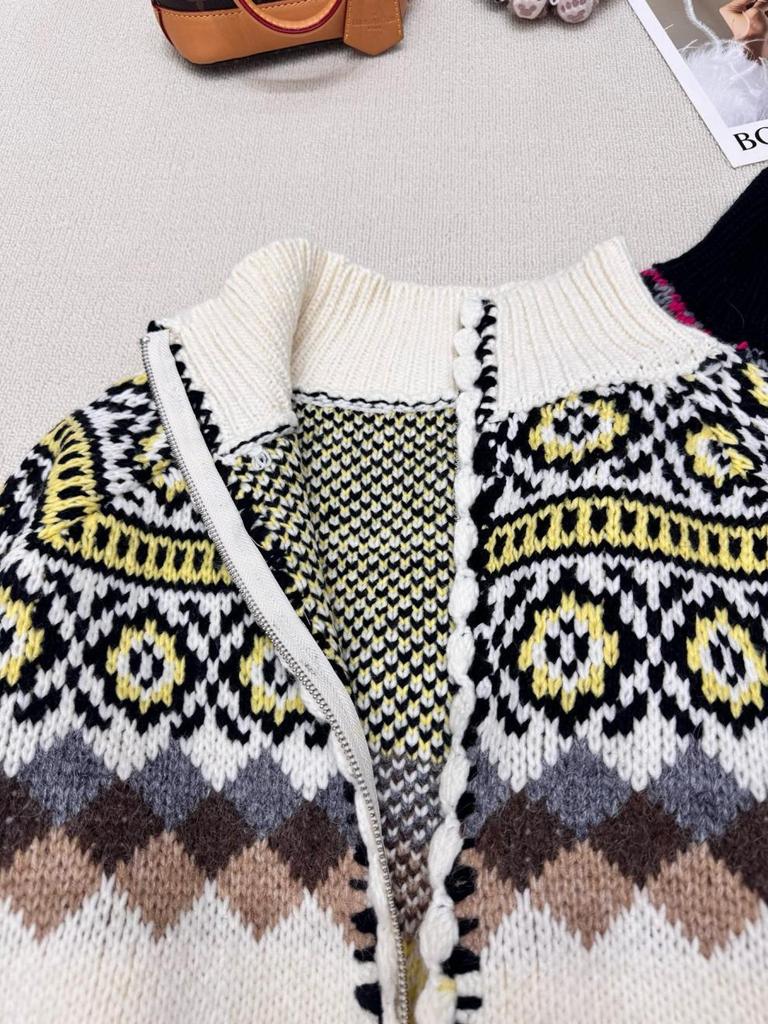 Trendy European-Style High-Quality Jacquard Zipper Knit Cardigan for Winter/Autumn