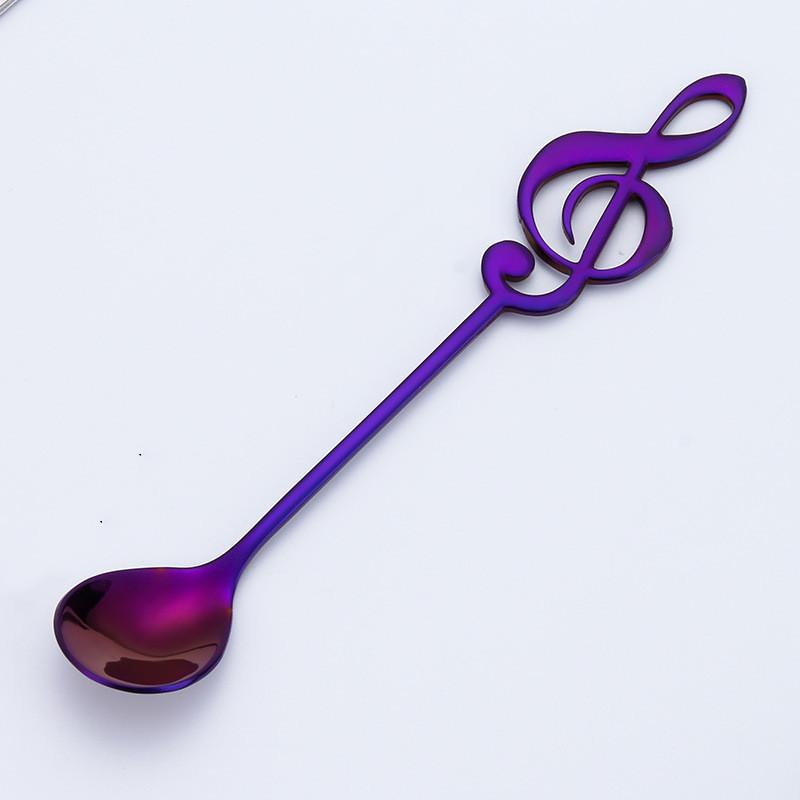 Creative Round Head Coffee Milk Spoon Ice Cream Stirring Dessert Spoon Tableware Stainless Steel Color Musical Note Spoon