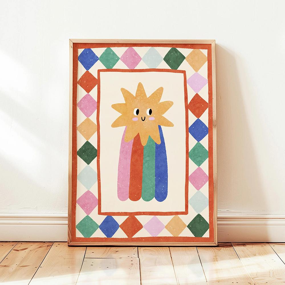 Shooting Heart Print Colorful Star Rainbow Kids Playroom Poster Nursery Toddler Wall Decor Sunshine Quotes Canvas Pictures