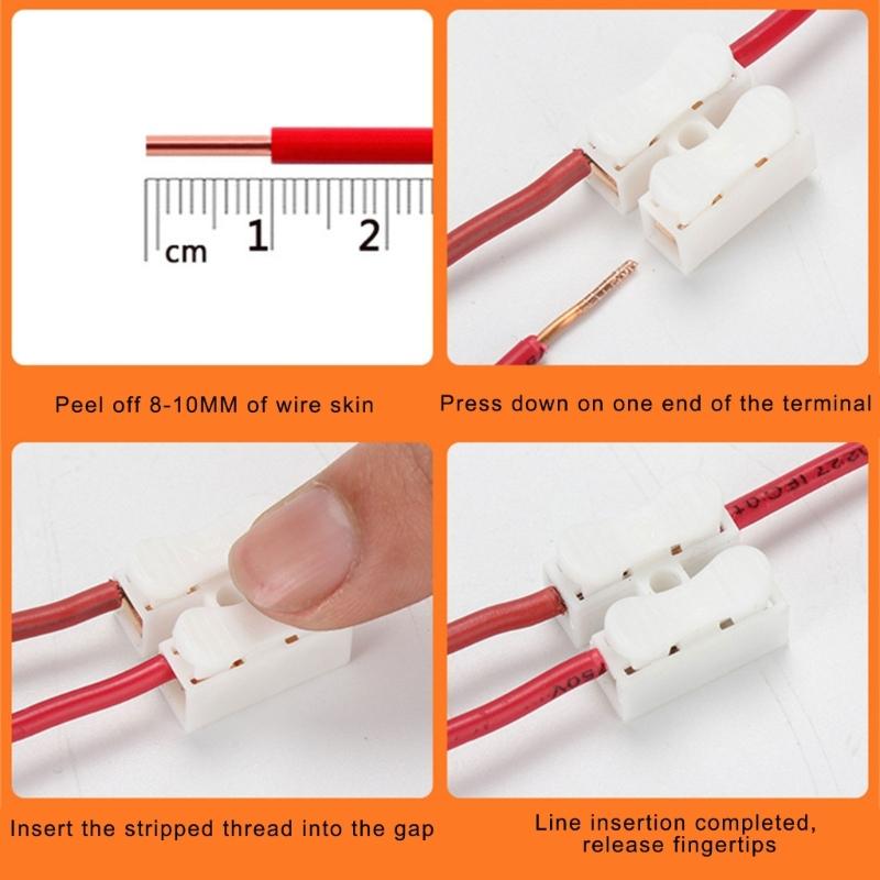 100Pcs Push Quick Wire Cable Connector Spring Clamp Terminals 2 Pin Spring Wire Connectors Wiring Terminals Easy to Use