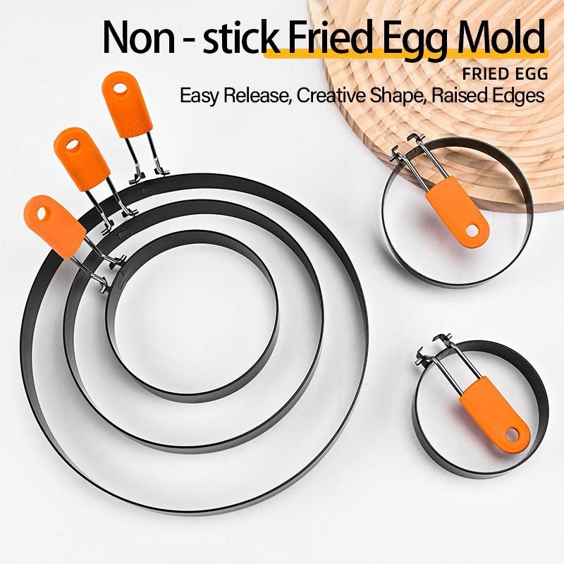 Stainless Steel Fried Egg Ring Fried Egg Shapers with Silicone Handle Scrambled Eggs Form Non-Stick Fried Egg Mold