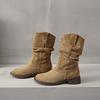 Fashion mid-tube Maillard thick-heeled pleated piled boots women's new autumn mid-heel versatile locomotive knight boots