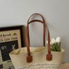 Handwoven Straw Tote Bag with Leather Handles Woven Pattern Summer Beach Bag Casual Everyday Use