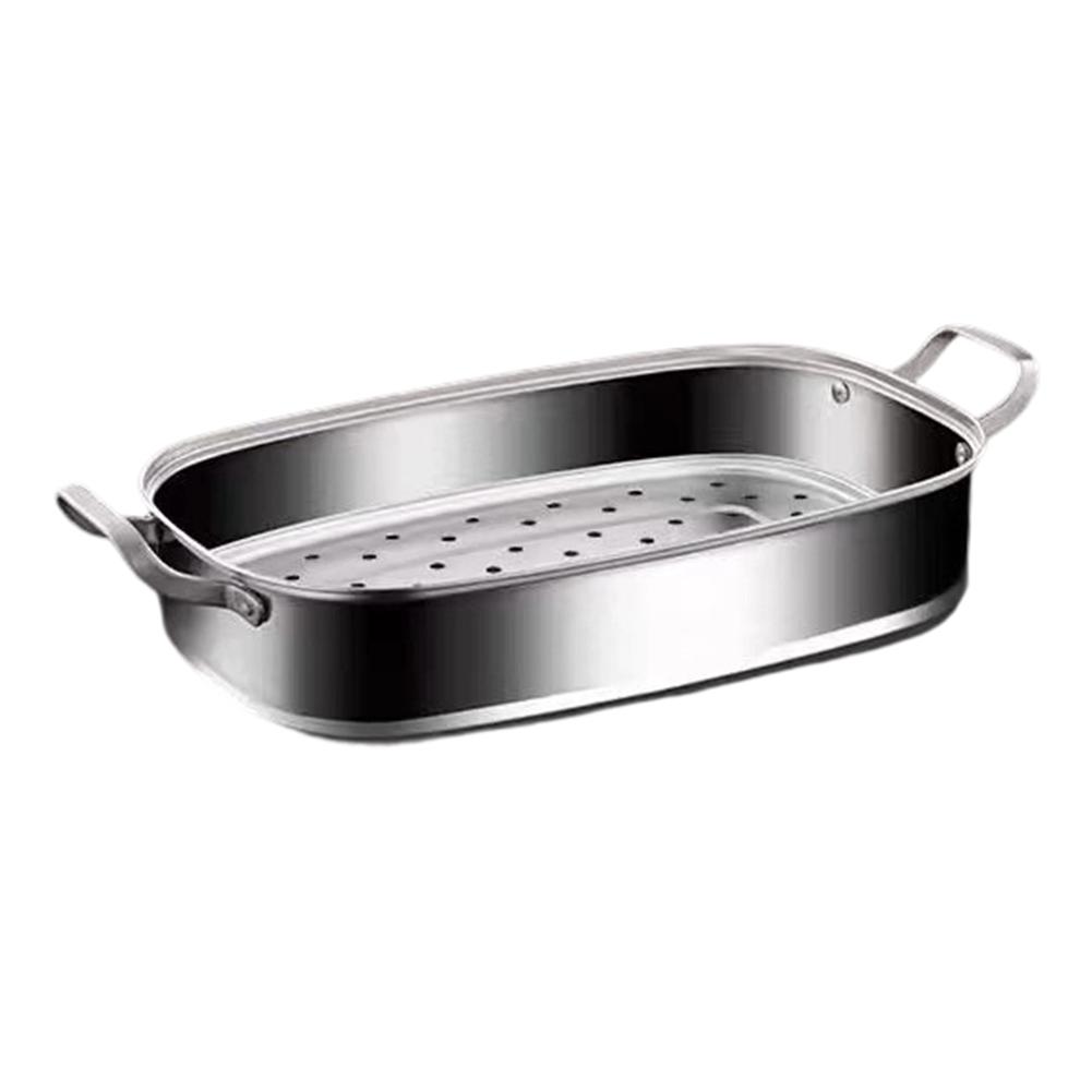 Stainless Steel Fish Steamer Pot For Steaming Fish, Boiling Soup With Glass Lid Multi-Use Square Steaming Cookware