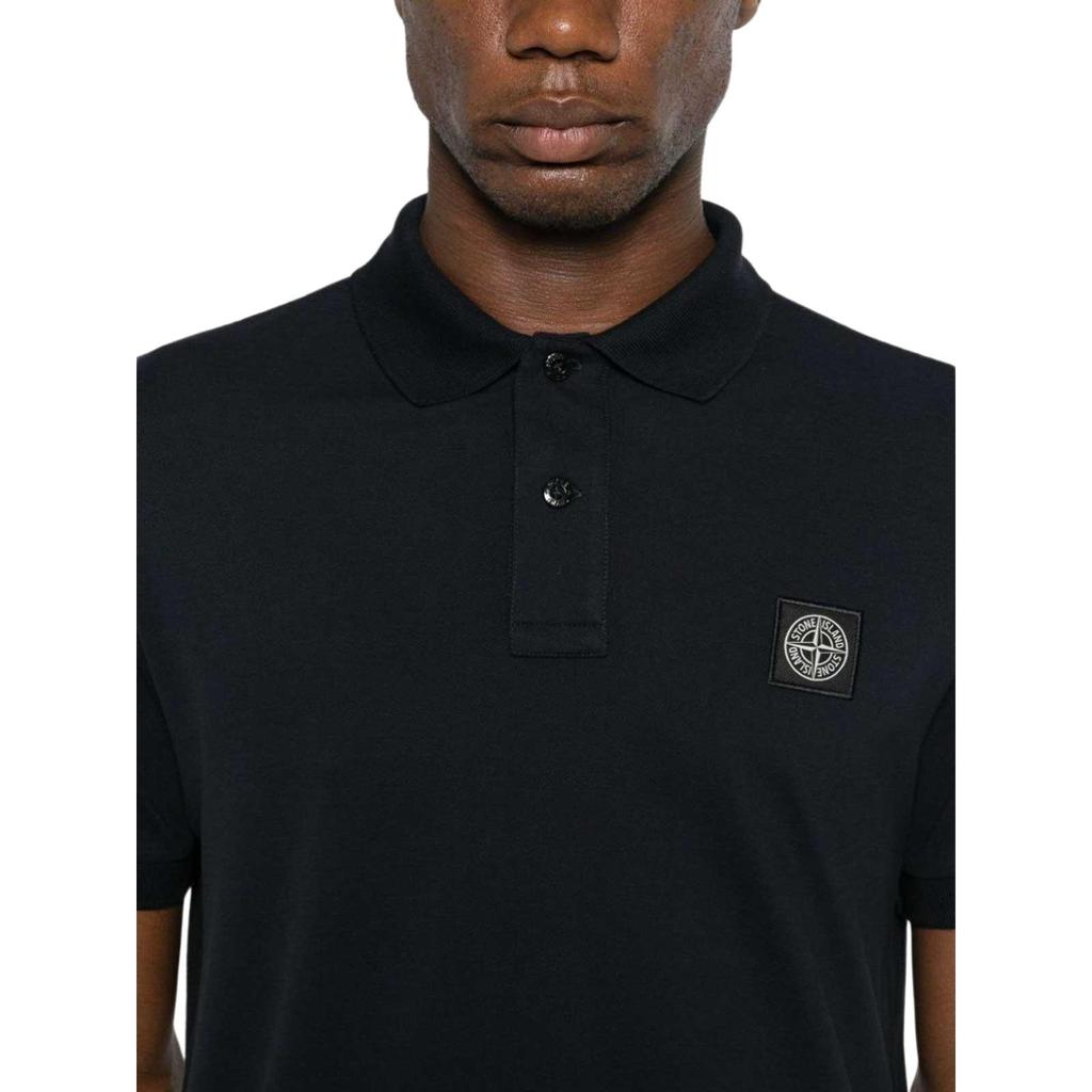 STONE ISLAND Logo Knopf Kurzarm Polohemd Herren Polohemden Blau K1S1522002-SCS0017-V0020
