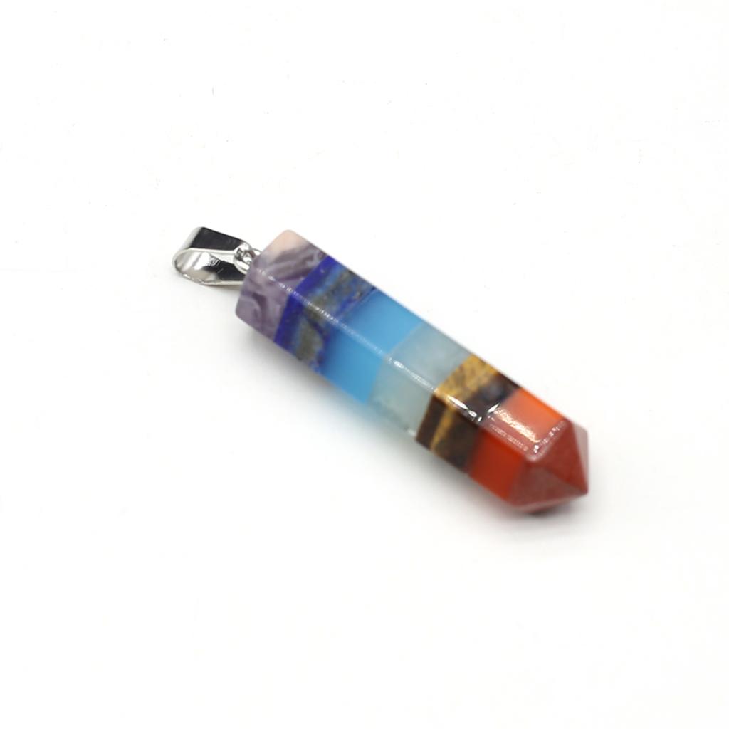 1 Stück, Reiki Heilung Sieben Chakra Stein Anhänger, Stilvolle handgefertigte sechseckige Prisma Naturstein Edelstein Anhänger für Schmuckherstellung DIY Zubehör Handwerk