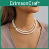 Elegant White Faux Pearl Layered Necklace Chic Geometric Style For Fashionable Ladies