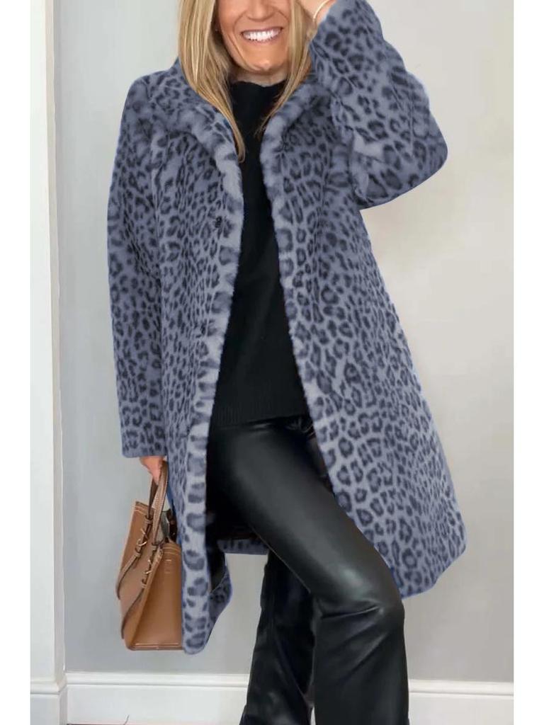 2024 Winter Women's Fashion Leopard Print Faux Fur Coat