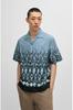 HUGO Oversized Fit Cotton Shirt with Size Blue Men's Hand-Painted Print, Small,