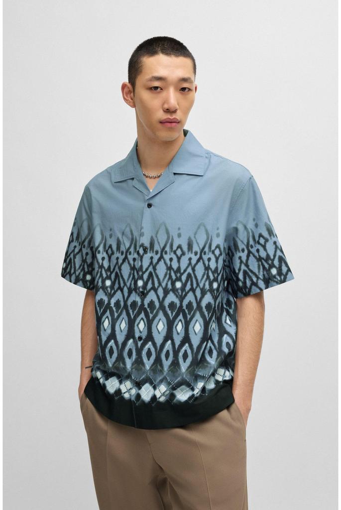 HUGO Oversized Fit Cotton Shirt with Size Blue Men's Hand-Painted Print, Small,