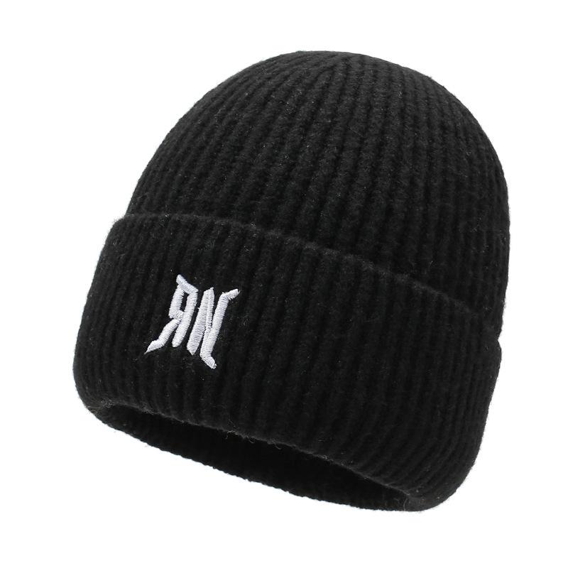 Herbst Winter Einfarbige Mütze Outdoor Wollmütze Samt Warme Gestreifte Strickmütze