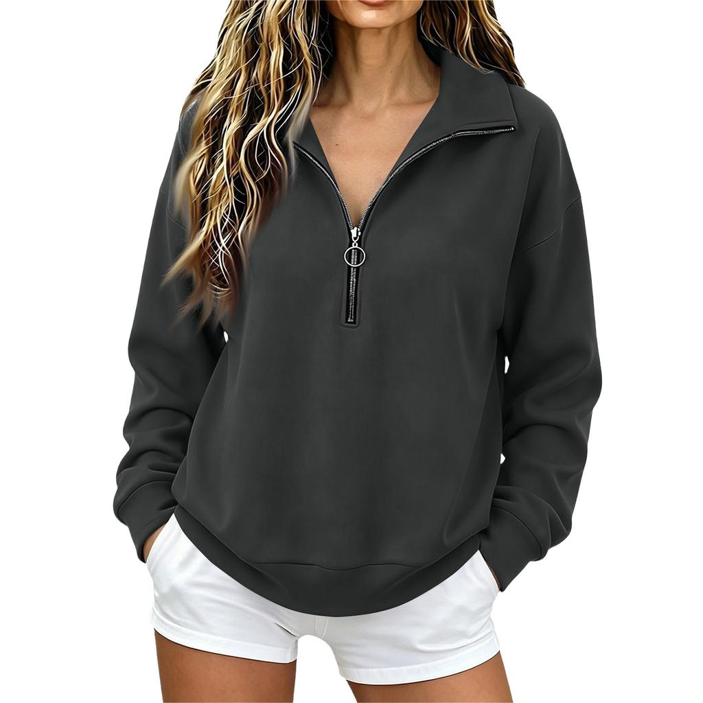 Women's Fashion Long Sleeve Zip Up Neck Sweatshirt Top