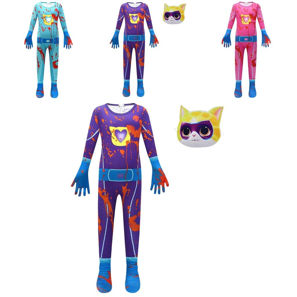 Superkitties Kids Onesie Costume With Soft Milk Silk Fabric Cartoon Style Purple Blue Pink Orange 100cm-150cm/43.3-59.05in