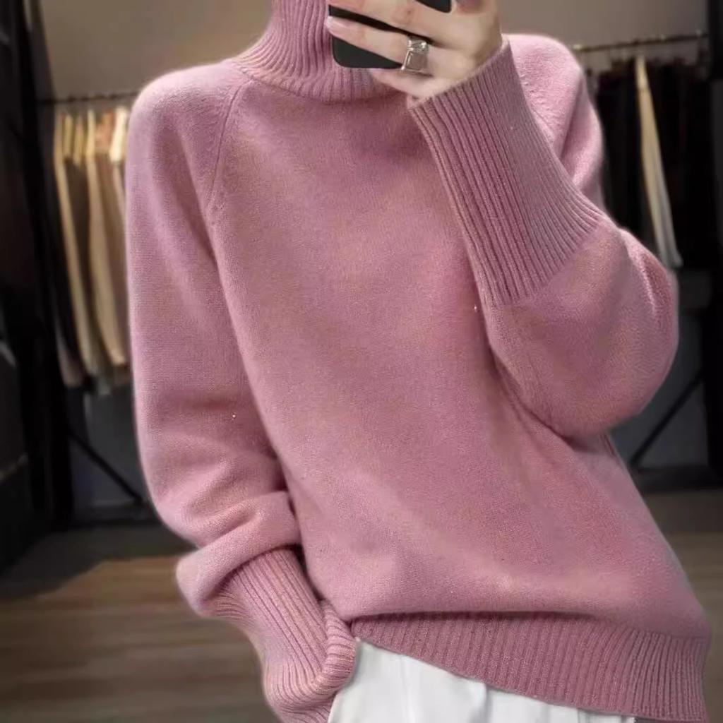 Loose Sequined Sweater for Women Thickened Casual Solid Color Turtleneck Knitted Sweater Winter Knitted Sweater