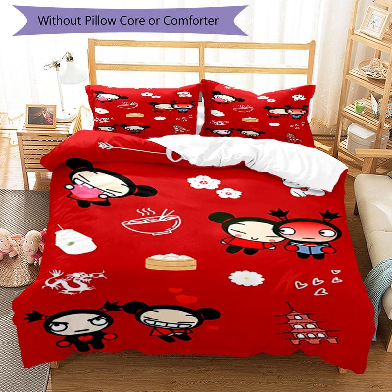 3pcs Pucca1 pattern bedding set duvet cover set includes duvet cover &pillowcases, perfect all season bedroom decoration & gift