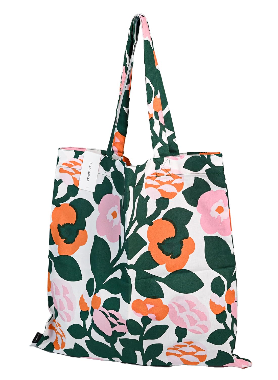Тканевая сумка Marimekko Pieni Green Green, 44x43см (Белый x Зеленый x Розовый x Оранжевый), 073876 163, Маленькая зеленая сумка-тоут, Скандинавский цветочный принт.