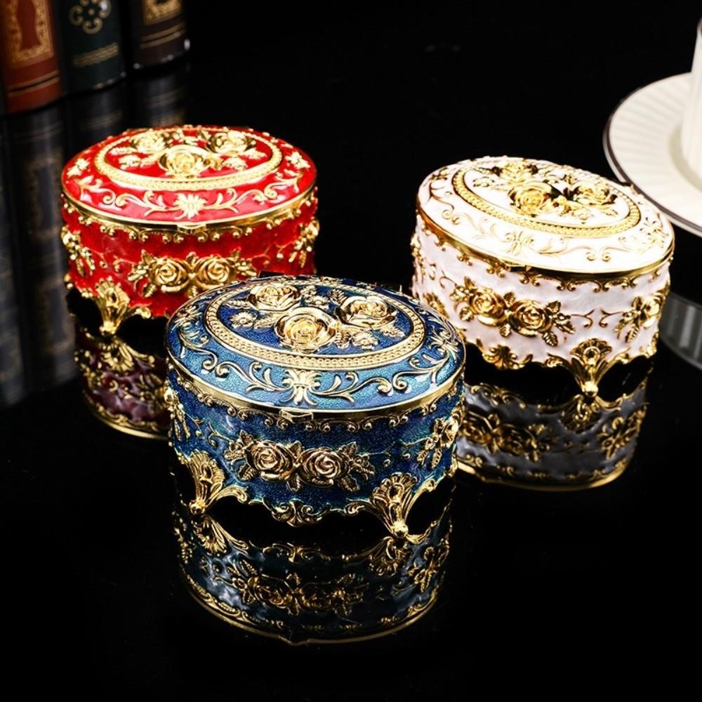 European Style Rose Enamel Box Vintage Antique Storage Case Metal Jewelry Box  For Home Wedding