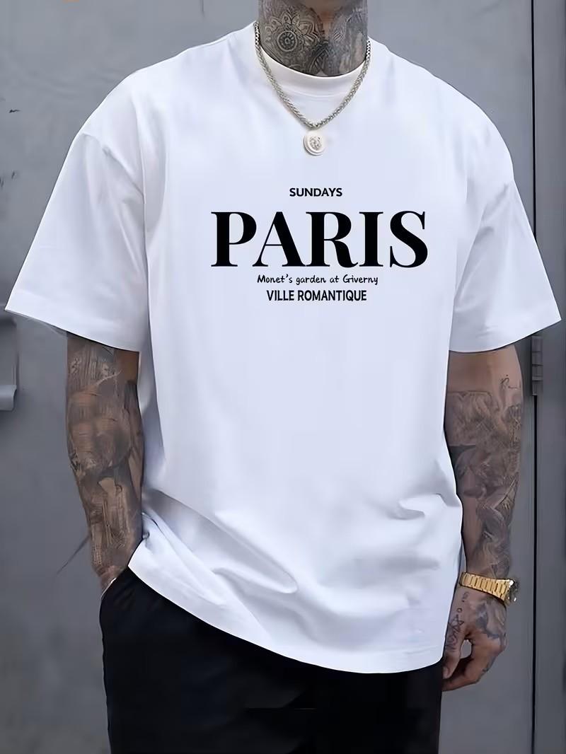 

Mens Paris Graphic T-Shirt Oversized White Summer Streetwear Casual Cotton Tee 5XL різнокольоровий