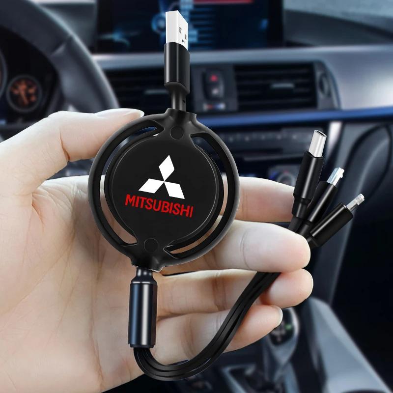

Автомобільний 3-в-1 USB-кабель Зарядний кабель Тип C Micro USB Кабель швидкої зарядки Для Mitsubishi Pajero Sport Outlander ASX Lancer Eclipse чорний