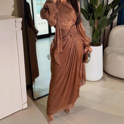 Autumn and Winter Women's Clothing Pleated Streamer Shiny Evening Dress