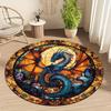 Stained Glass Dragon & Floral Round Rug – Machine Washable Polyester Mat for Living Room, Hallway & Studio Decor