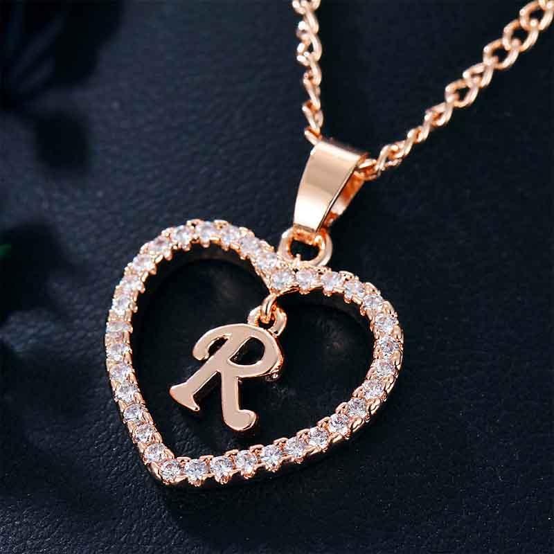 Heart Letters 26 Love Crystal Women Silver Plated Chain Jewelry Necklace