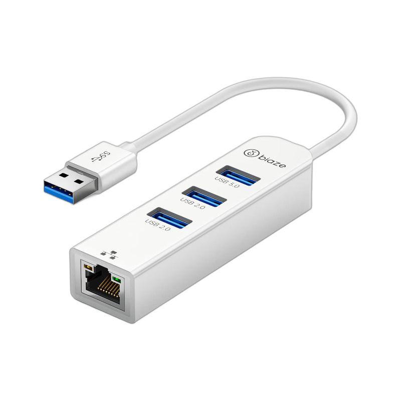 Biaz USB 3.0 To RJ45 Network Adapter with Expansion HUB for Windows 8/10 Laptops