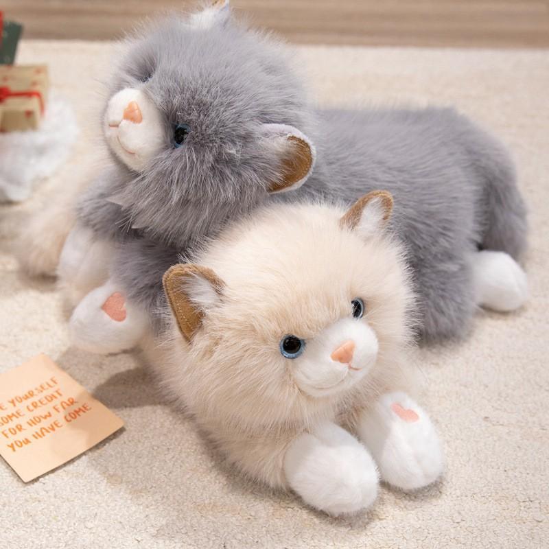 Meowing Calming Plush Kitten Doll, Lying Down Stuffed Animal Toy, Realistic Cat Plushie with Sound for Kids, Cuddly Companion Gift