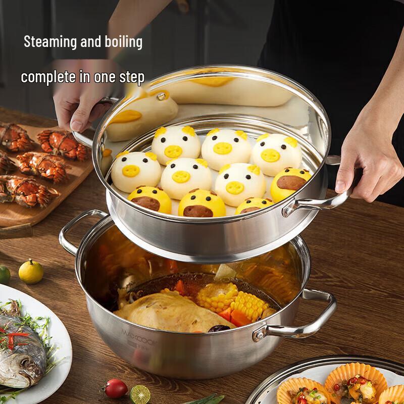Neuer Chef 304 Edelstahl 2-Lagen Dampfgarer & Suppentopf