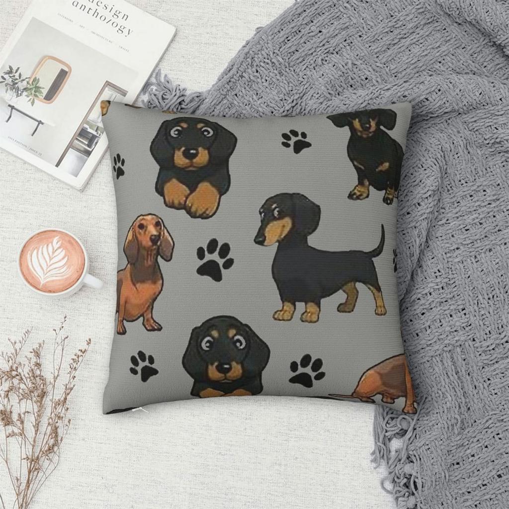 Dachshund Dog Cartoon Pillowcase Polyester Cushion Cover Gift Wiener Sausage Throw Pillow Case Cover Home Square 18'