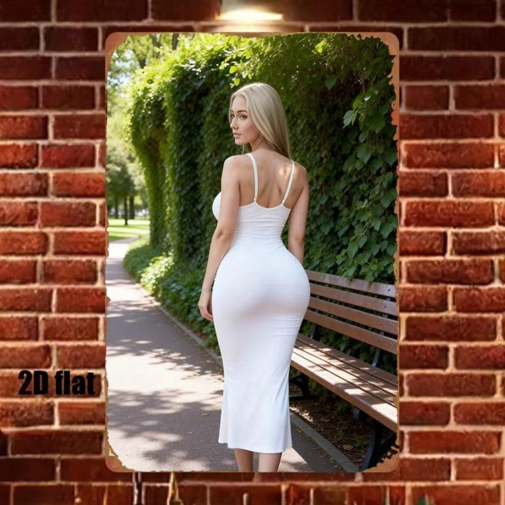 Metal Wall Art Poster, Female Silhouette White Dress, Living Room Home Decor