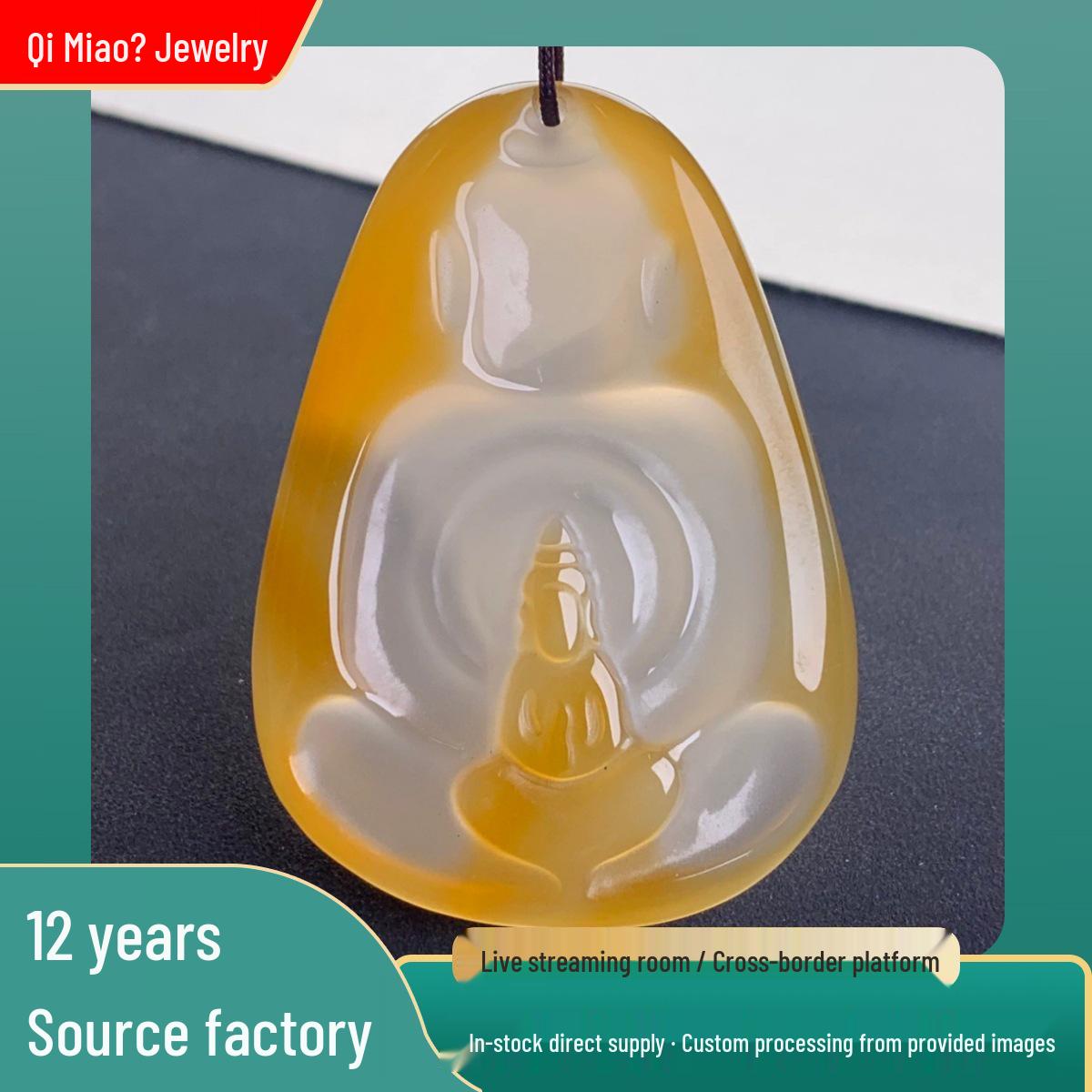 High Ice Yellow Jade Agate Chalcedony Buddha Bodhisattva Pendant White Agate