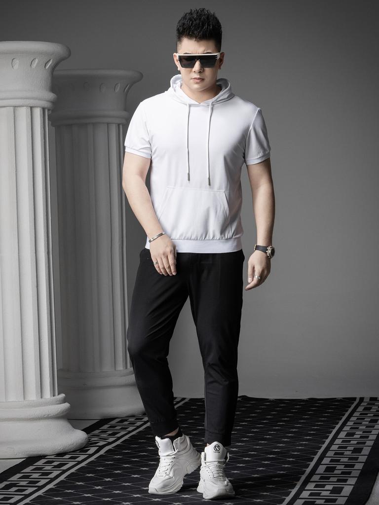 Ozhouzhan 2025 New Solid Hooded Casual T-shirt Men's Hood Short Sleeve Hoodie Summer Half Sleeve T-shirt