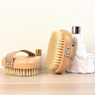 Natural Boar Bristle Body Brush With Bamboo Handle For Dry Skin Exfoliation Wet/Dry Shower Bath Brush
