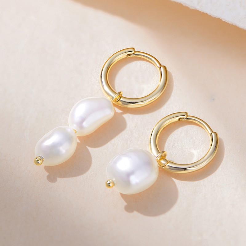 Asymmetrical Freshwater Pearl Earrings Women Sterling Geometric Drop Winter Fashion Jewelry 925 Sterling Silver