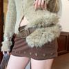 Trendy Design Faux Fur Belts Punk Embossed Antique Bronze Belt  Women Fashion