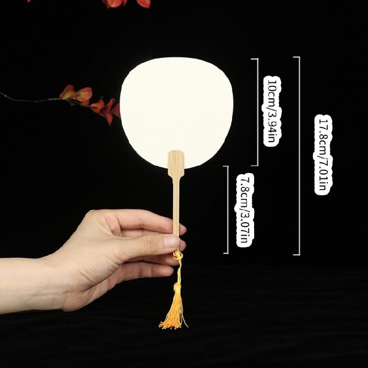 Chinese Rice Paper Fan White Round Fan with Tassels DIYs Blank Fan Decors