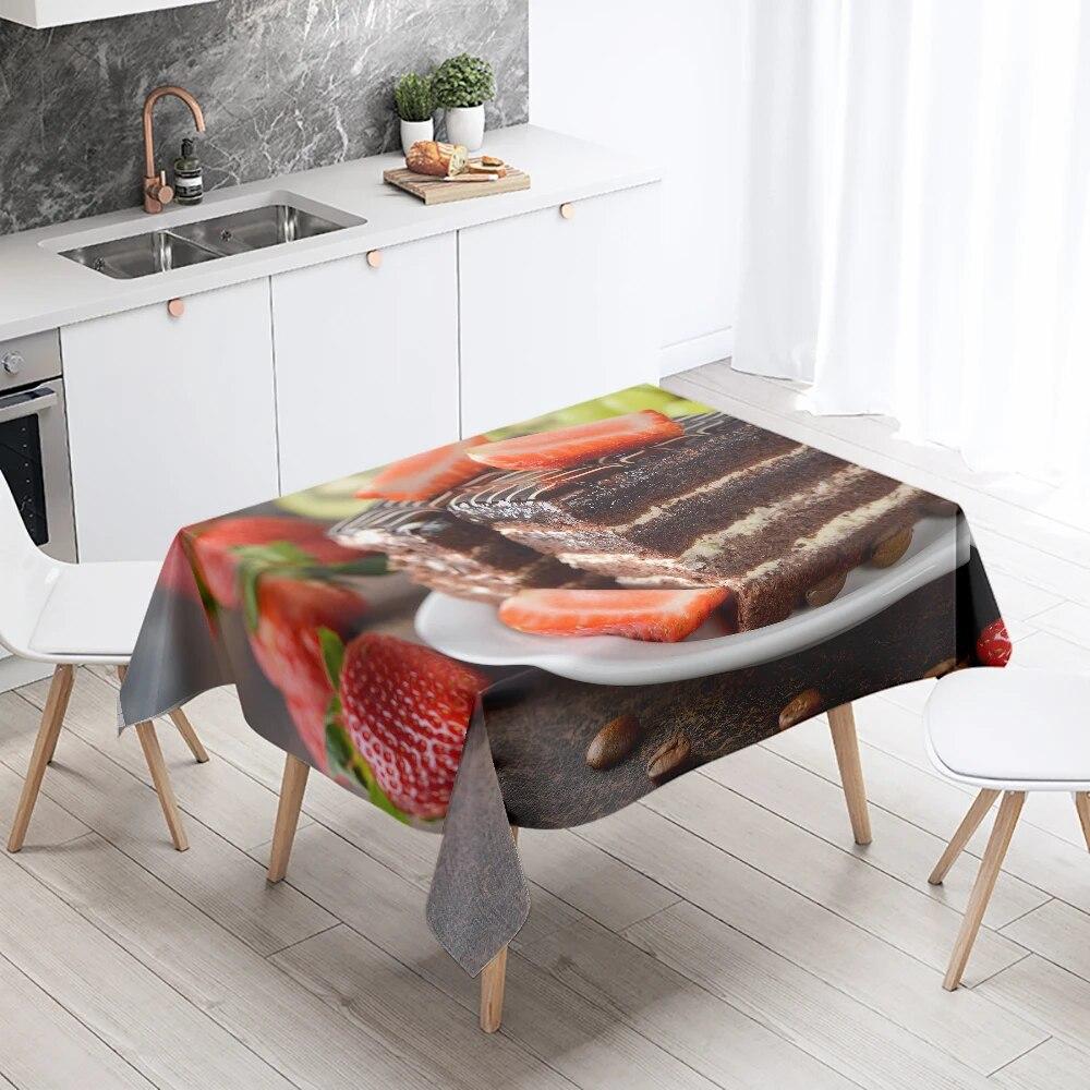 Cake Printed Tablecloth Hotel Restaurant Table Decoration and Ornament Stain Resistant Rectangular  Home