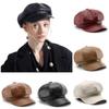 New Korean Style Pu Leather Octagonal Hat for Men and Women Versatile Painter's Hat Retro Newsboy Hat, Artistic Painter's Hat
