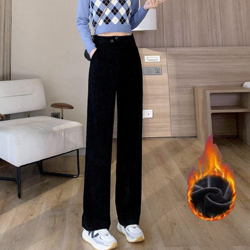 Plus Velvet Pants Women In Spring Autumn Corduroy Pants Loose High Waist Slim Straight Pants Women