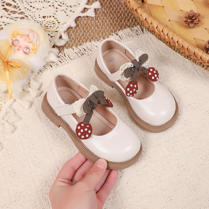 

[Spring College Girls Flats Casual Round Toe Princess Shoes Black White Student Leather Shoes] size 26