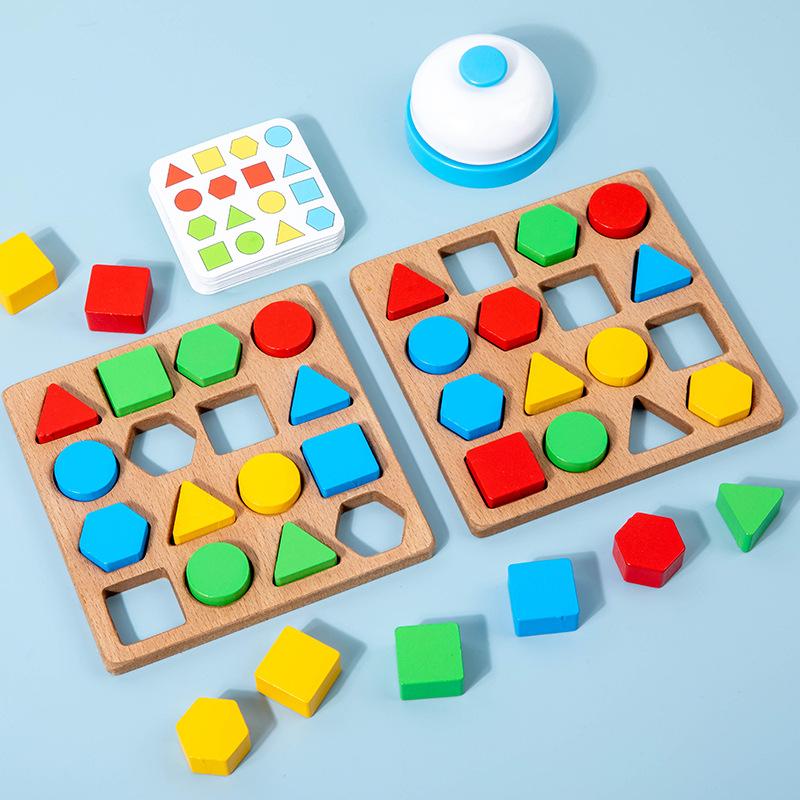 Manufacturer Cpc Wooden Geometric Shape Pairing Game Children's Puzzle Early Education Parent-child Interactive Desktop Toy