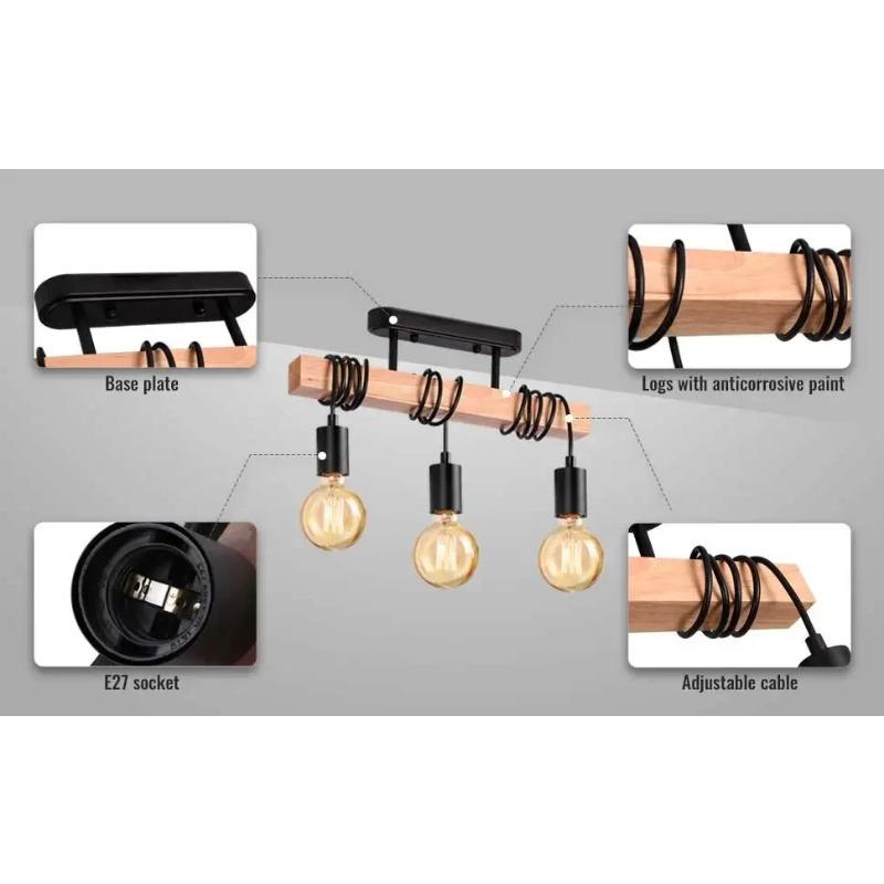 3 Heads Simple Design Pendant Light Wooden Hanging Lamps Apply for Home Living Room Kitchen Bedroom Decorative Lighting Fixtures