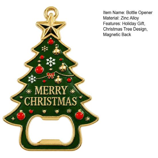 Magnetic Fridge Decor Christmas Tree Bottle Opener, Refrigerator Magnet, Heavy Duty Holiday Kitchen Tools Metal Beer Opener for Kitchen, Party Favors